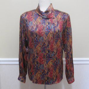 Vintage Silk Blouse sz 2 Jewel Tones High Collar Doncaster